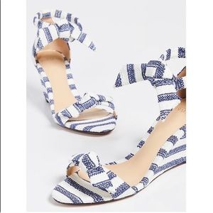 New ALEXANDRE BIRMAN Clarita Wedge Striped Sandal Blue/White 37